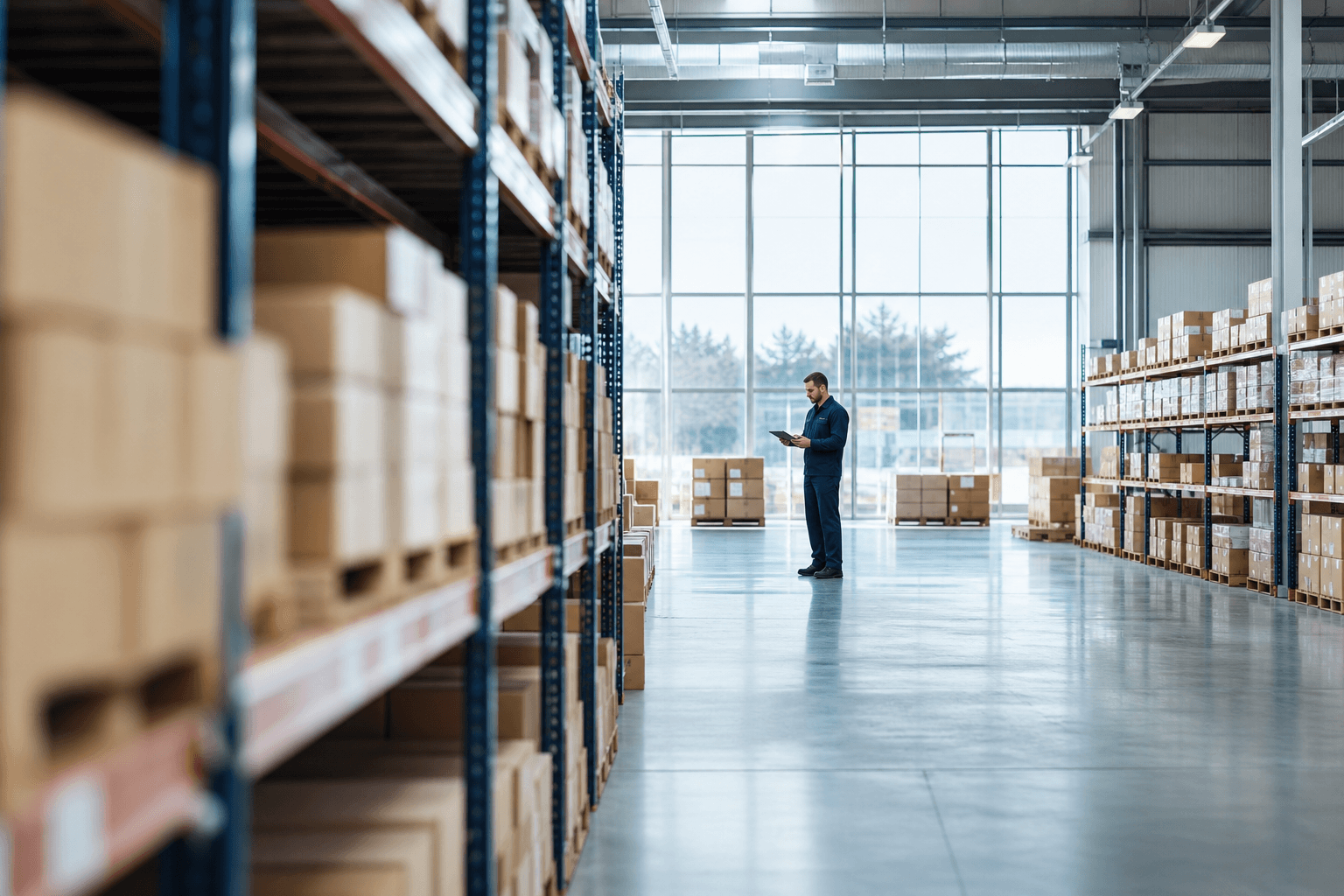 Operação logística da EPL Express com cargas organizadas em centro de distribuição